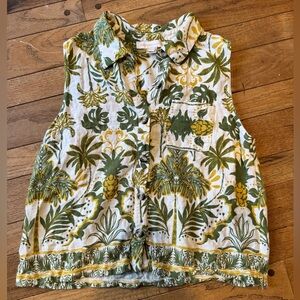 Monteau Los Angeles Linen Blend Button Front Tank | Size L | Tropical Palm